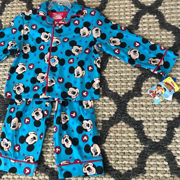 💙BNWT! 2 PIECE BOYS FLANNEL MICKEY MOUSE PJS!🐶😊 - Picture 3 of 4